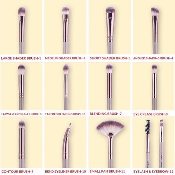 12 Piece Rose Gold Eyeshadow Makeup Brush Set - Picture 2 of 8